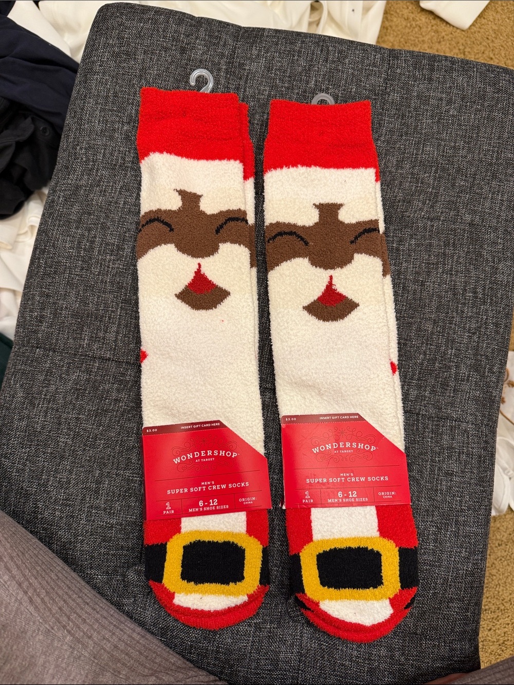 Wondershop Men's Santa Crew Socks in Red, White, Brown, Black, Yellow